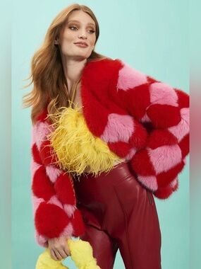 Red & Pink Heart Faux Fur Teddy Jacket - Bold Statement Coat